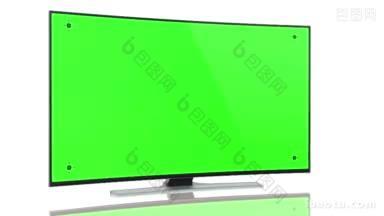 超高清智能电视，<strong>绿色</strong>曲面屏幕，白色背景动画，亮度哑光